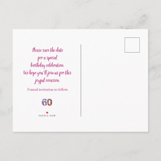 Carte Postale Faire-part Fleurs pour 60e anniversaire – Conception de jardi (Dos)