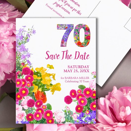 Carte Postale Faire-part Fleurs pour 70e anniversaire – Création de jardin 