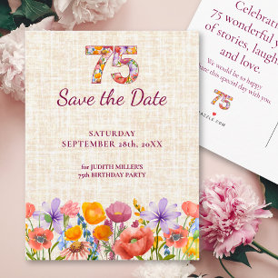 Carte Postale Faire-part Fleurs pour 75e anniversaire - 75 Élégant Save the