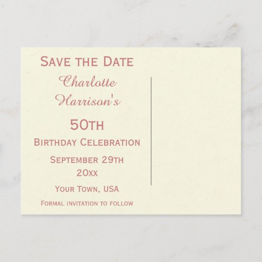 Carte Postale Faire-part Fleurs printanières chic 50e anniversaire Enregist (Dos)