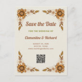 Carte Postale Faire-part Fleurs Rétro | Code QR Mariage Économisez la Date (Devant)