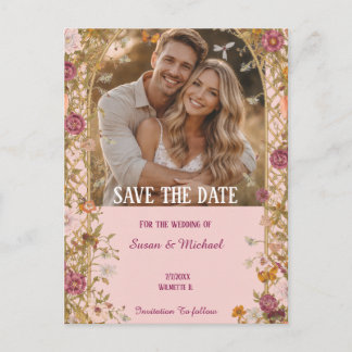 Carte Postale Faire-part Fleurs Romantiques pour Annoncer la Date de Mariag