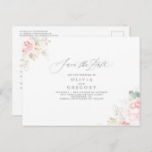 Carte Postale Faire-part Fleurs Rose Clair Élégant Enregistrer La Date (Devant / Derrière)