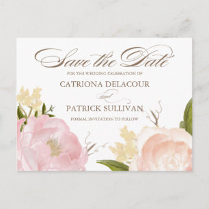 Carte Postale Faire-part Fleurs roses aquarelles romantiques Save The Date