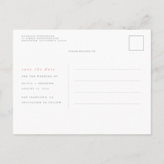 Carte Postale Faire-part Fleurs roses Enregistrer la date (Dos)