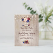 Carte Postale Faire-part Fleurs Rustiques Bourgogne Bleu Marine Enregistrer (Debout devant)