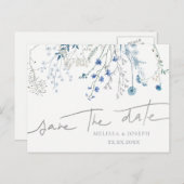 Carte Postale Faire-part fleurs sauvages bleues | sauvegardez la date (Devant / Derrière)