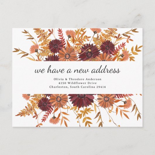 Carte Postale Faire-part Fleurs sauvages bohèmes d'automne | Annonce de dém (Devant)