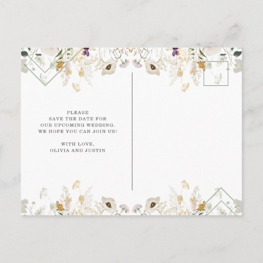 Carte Postale Faire-part Fleurs sauvages brumeuses | Économisez la date gri (Dos)