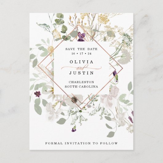 Carte Postale Faire-part Fleurs sauvages du matin | Géométrique Enregistrez (Devant)