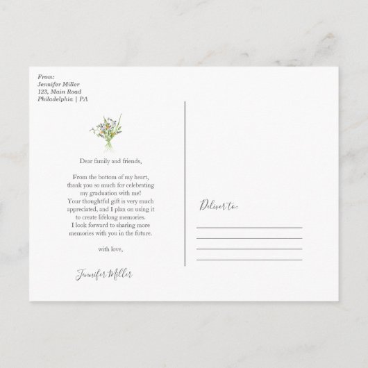 Carte Postale Faire-part Fleurs sauvages floraison Remerciement diplôme Pho (Dos)