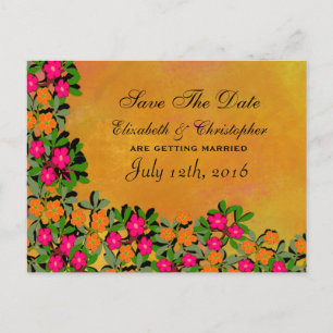 Carte Postale Faire-part Fleurs sauvages roses et orange Enregistrement de