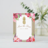 Carte Postale Faire-part Fleurs tropicales & Ananas doré Save the Date (Debout devant)