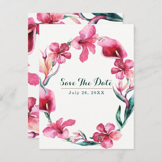 Carte Postale Faire-part Fleurs tropicales hawaïennes Mariage Enregistrer l (Devant / Derrière)