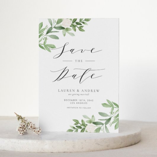 Carte Postale Faire-part Fleurs vertes et blanches Code QR Enregistrer la d