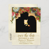 Carte Postale Faire-part Fleurs victoriennes avec photo Mariage Économisez  (Devant / Derrière)