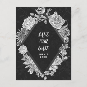Carte Postale Faire-part Fleurs Vintages en diamant noir Enregistrer la dat