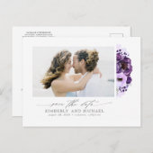 Carte Postale Faire-part Fleurs violettes Élégant moderne Enregistrer la da (Devant / Derrière)