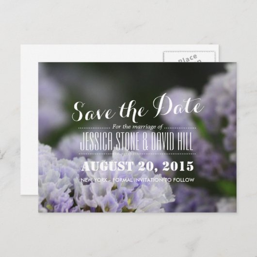 Carte Postale Faire-part Fleurs Violettes Élégantes Mariage Économisez la D (Devant / Derrière)