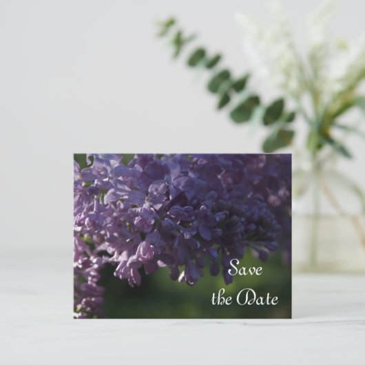 Carte Postale Faire-part Fleurs violettes Lilac Mariage Enregistrer la date (Debout devant)