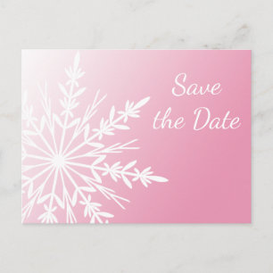 Carte Postale Faire-part Flocon de neige rose blanc Mariage d'hiver Enregis