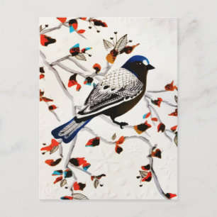 Carte Postale Faire-part Flocon de neige rustique doré d'oiseau d'hiver
