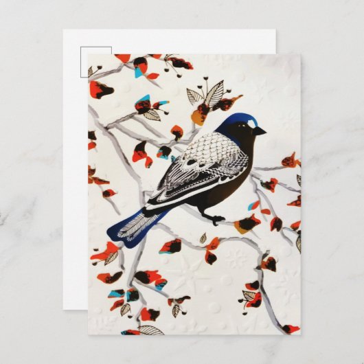 Carte Postale Faire-part Flocon de neige rustique doré d'oiseau d'hiver (Devant / Derrière)