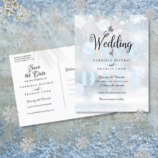 Carte Postale Faire-part Flocons de Neige Enregistrer la Date