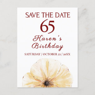Carte Postale Faire-part Floral 65e anniversaire - Elégant design de fleurs