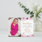Carte Postale Faire-part Floral Baby Girl Script photo Merci naissance (Debout devant)