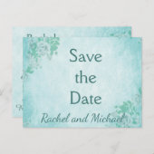 Carte Postale Faire-part Floral bleu Enregistrer la date (Devant / Derrière)