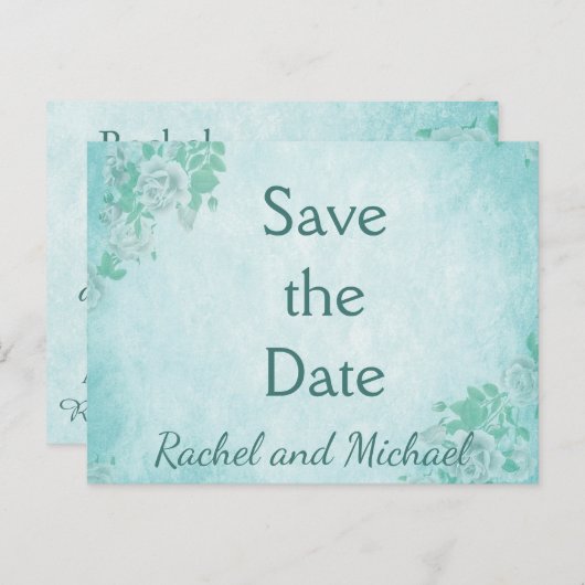 Carte Postale Faire-part Floral bleu Enregistrer la date (Devant / Derrière)