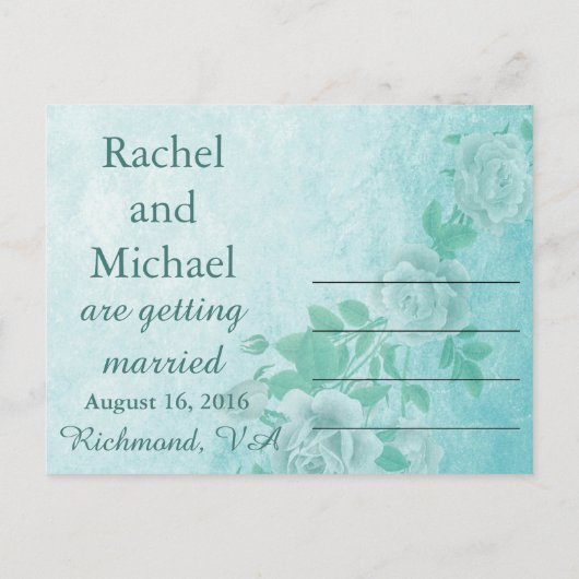 Carte Postale Faire-part Floral bleu Enregistrer la date (Dos)