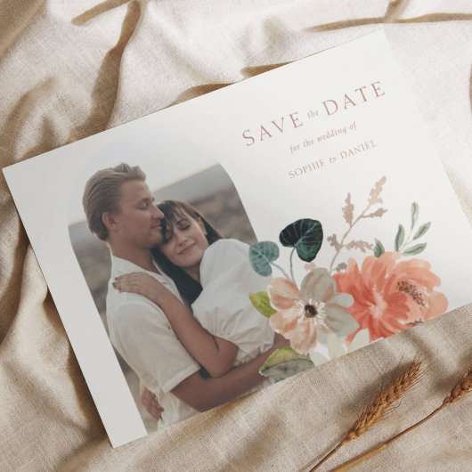 Carte Postale Faire-part Floral Boho Arch Photo Mariage Enregistrer La Date