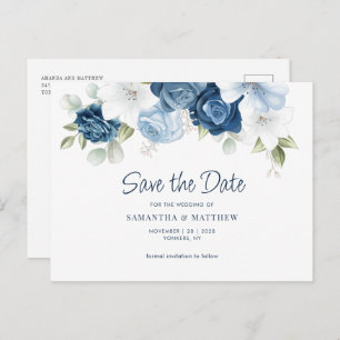 Carte Postale Faire-part Floral Dusty Blue Green Enregistrer la date