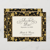 Carte Postale Faire-part Floral Gold Black Mariage formel Enregistrer la da (Devant / Derrière)