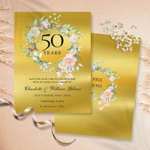 Carte Postale Faire-part Floral Gold Foil 50e anniversaire Enregistrer la d
