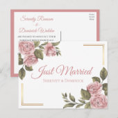 Carte Postale Faire-part Floral Marié Pink Peony Élégant Mariage (Devant / Derrière)