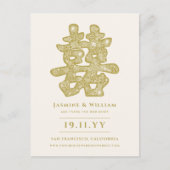 Carte Postale Faire-part Floral Or Double Bonheur Chinois Enregistrer La Da (Devant)