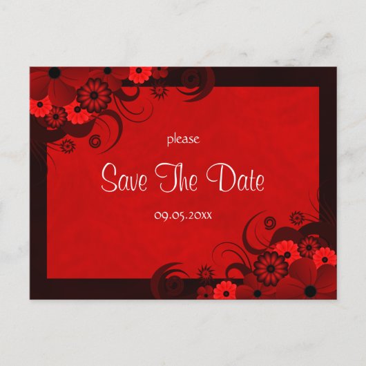 Carte Postale Faire-part Floral Rouge Gothique Rouge Foncé Enregistrer La D (Devant)