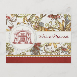 Carte Postale Faire-part Floral rouge nous nous sommes déplacés