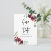 Carte Postale Faire-part Floral Script Bourgogne Mariage Enregistrer La Dat (Debout devant)