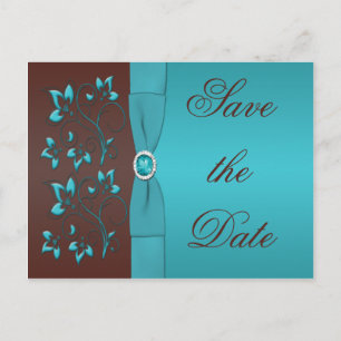 Carte Postale Faire-part Floral Turquoise et Brown Enregistrer la date Cart