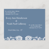 Carte Postale Faire-part Floral victorien Français Bleu Damas Enregistrer l (Dos)