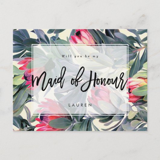 Carte Postale Faire-part florale tropicale serez-vous ma servante d'honneur (Devant)