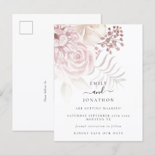 Carte Postale Faire-part Florales rose Rose Dusty modernes Enregistrer la d