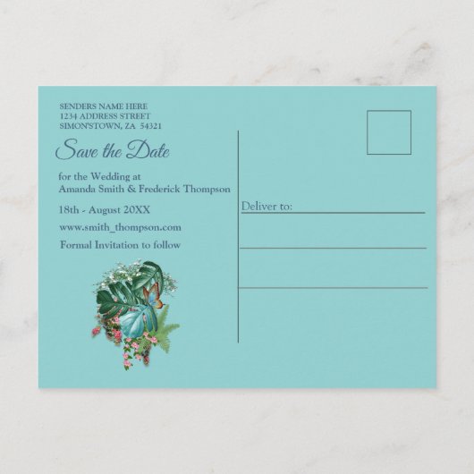 Carte Postale Faire-part Flore tropicale Paradis & Oiseaux (Dos)