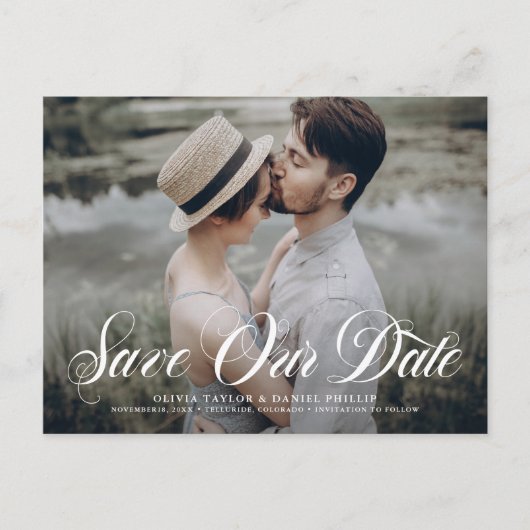 Carte Postale Faire-part Flourver Script Enregistrer Notre Date Découper Ph (Devant)