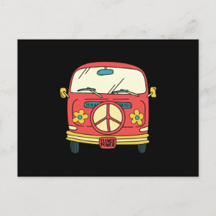 Carte Postale Faire-part Flower Power Peace Sign Vintage Microbus Van