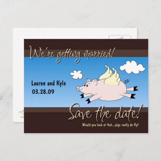 Carte Postale Faire-part Flying Pig Enregistrer la date PC (Devant / Derrière)